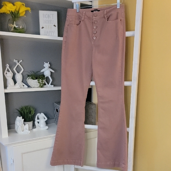 Pink Button-Up Flare Jeans - Picture 1 of 7